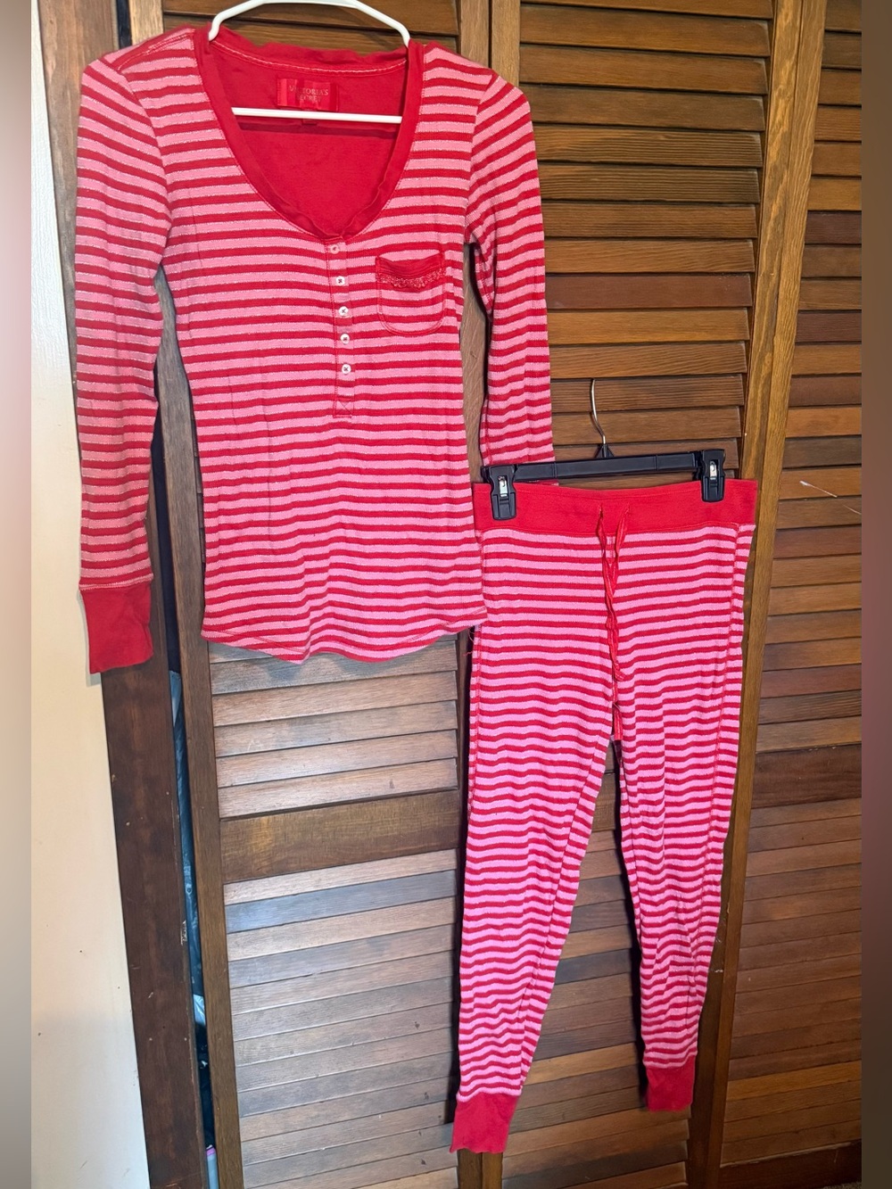 Victoria's Secret Red and Pink Striped Womens Pajama Set